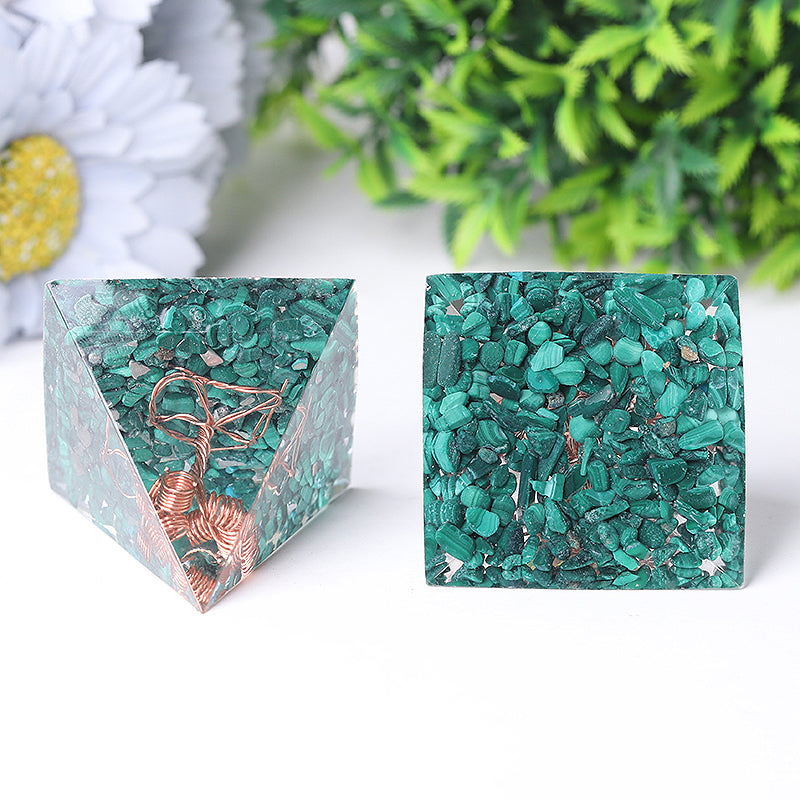 Natural Malachite Tree of Life Resin Pyramid Crystal Healing Sculpture