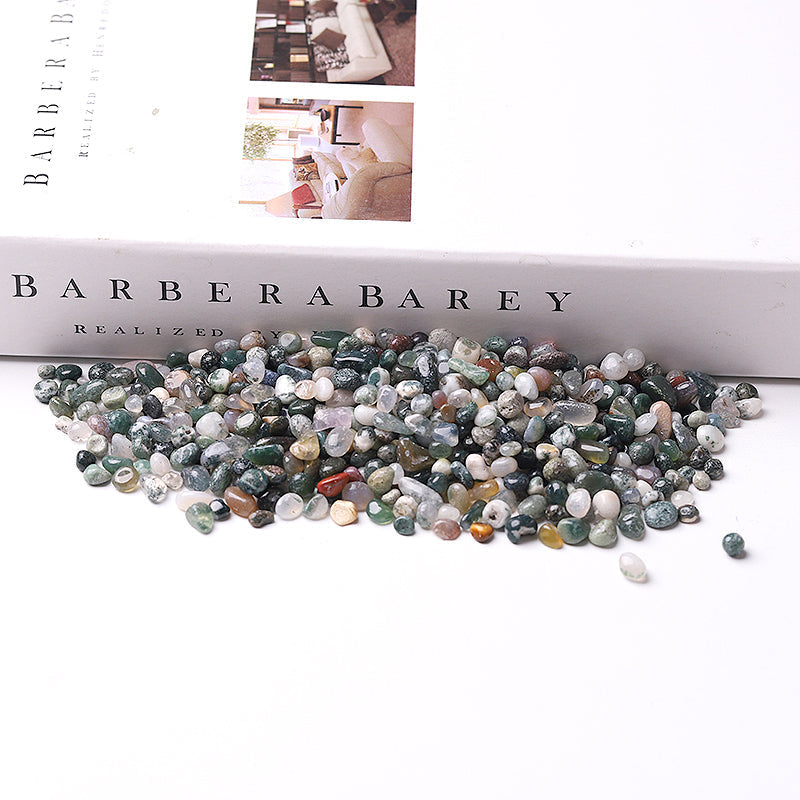 Natürlicher Moosachat, Trommelsteine, Splitter, 5–9 mm