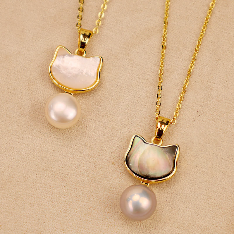 Natürliche Perle Kupfer Katze Heilung Halskette &amp; Ohrringe Set