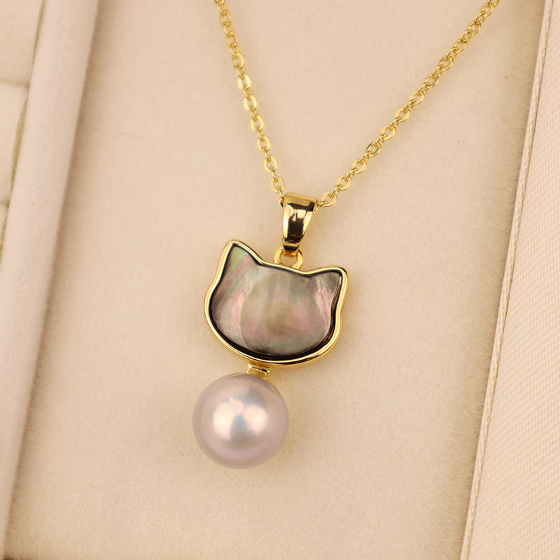 Natürliche Perle Kupfer Katze Heilung Halskette &amp; Ohrringe Set