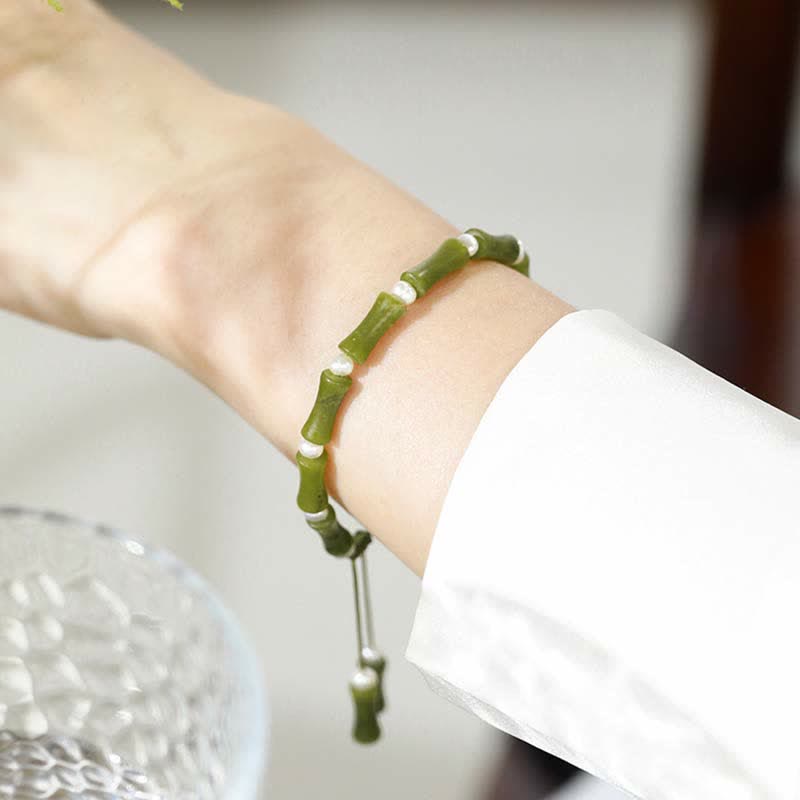 Spirituelles Armband aus natürlichem Peridot mit Bambusmuster für Liebe und Frieden
