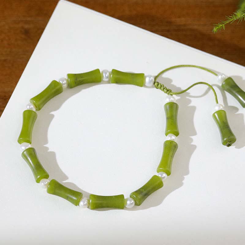 Spirituelles Armband aus natürlichem Peridot mit Bambusmuster für Liebe und Frieden