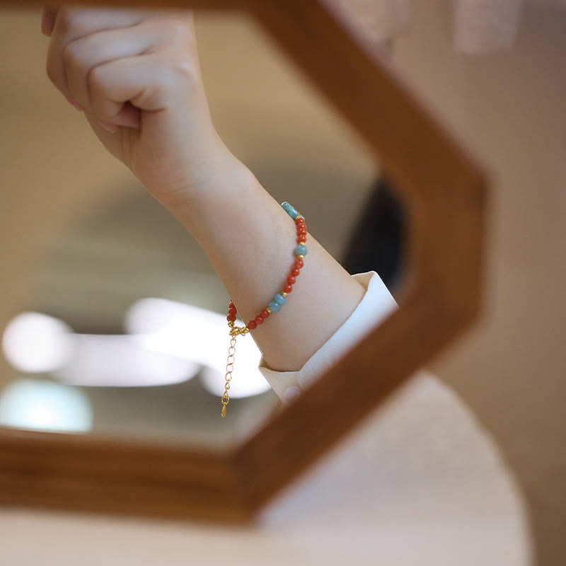 Armband aus natürlichem rotem Achat und Jade mit Peace-Schnalle für Selbstvertrauen