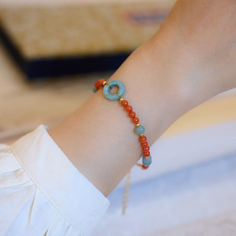 Armband aus natürlichem rotem Achat und Jade mit Peace-Schnalle für Selbstvertrauen