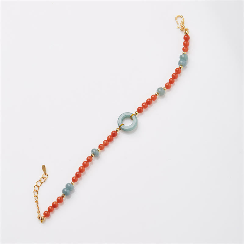 Armband aus natürlichem rotem Achat und Jade mit Peace-Schnalle für Selbstvertrauen