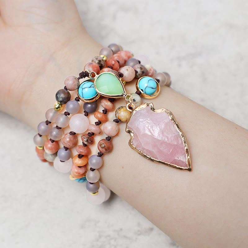 Natürliche Rosenquarz-Halskette mit Pfeilspitze für Heilung und Liebe