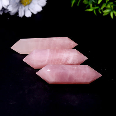 Natürlicher Rosenquarz, doppelte Enden, 6,3–11,4 cm | Heilende Klänge