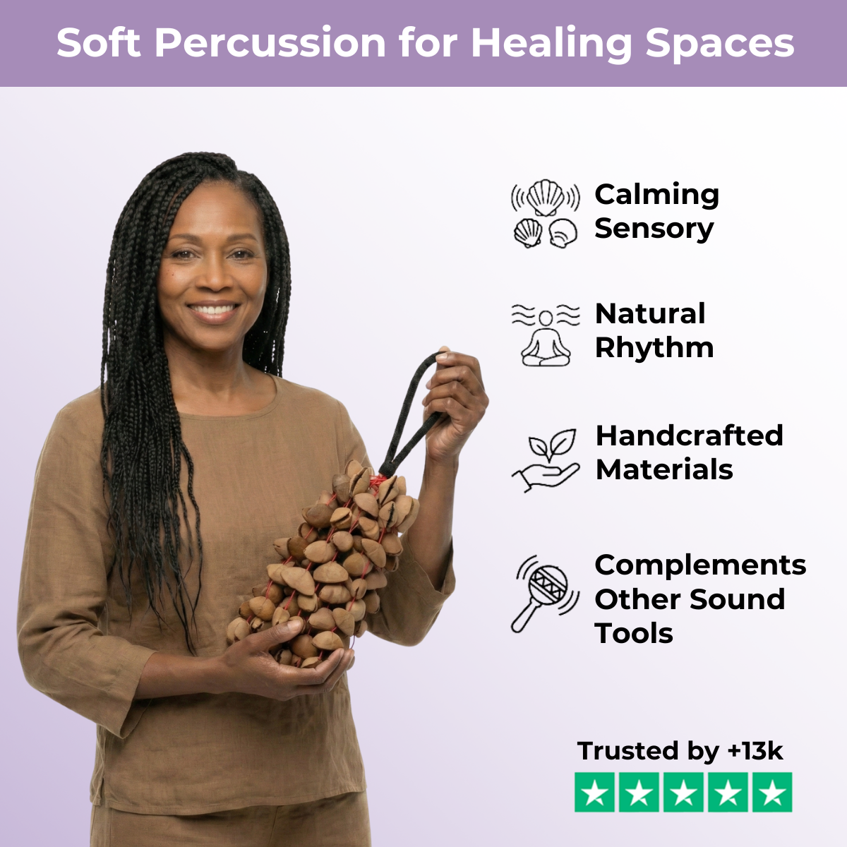 Natürliches Muschelglockenarmband - Afrikanische Trommelrassel