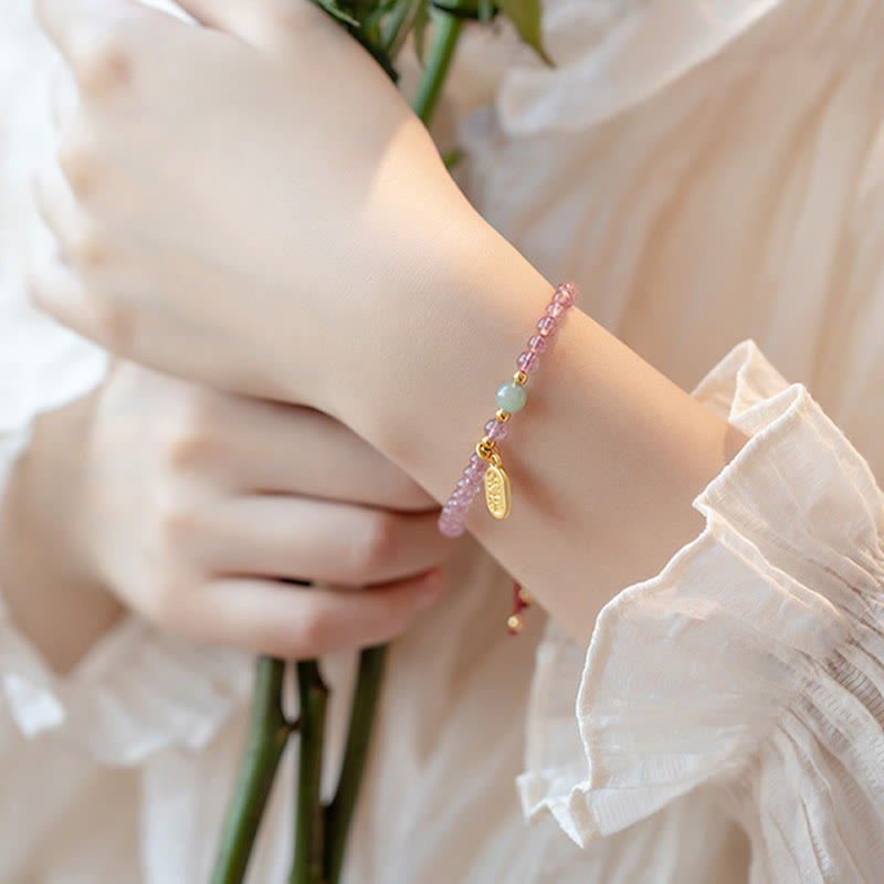 Natürliches Erdbeerquarz-Granat-Jade-Glücks-Heilarmband