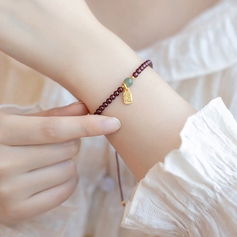 Natürliches Erdbeerquarz-Granat-Jade-Glücks-Heilarmband