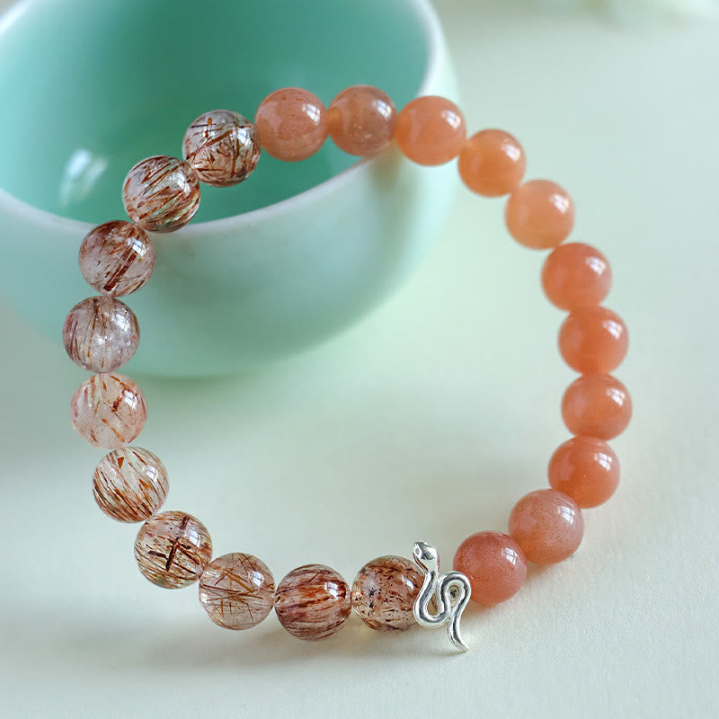 Schlangenarmband aus natürlichem Sonnenstein und Super Seven-Kristall, 8 mm
