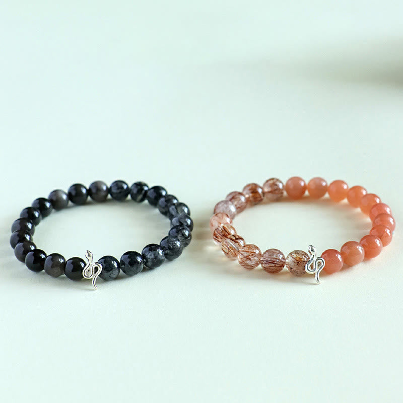Schlangenarmband aus natürlichem Sonnenstein und Super Seven-Kristall, 8 mm