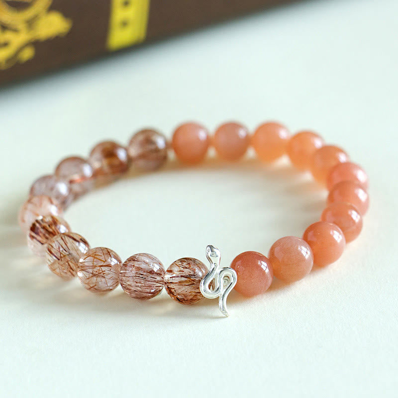 Schlangenarmband aus natürlichem Sonnenstein und Super Seven-Kristall, 8 mm