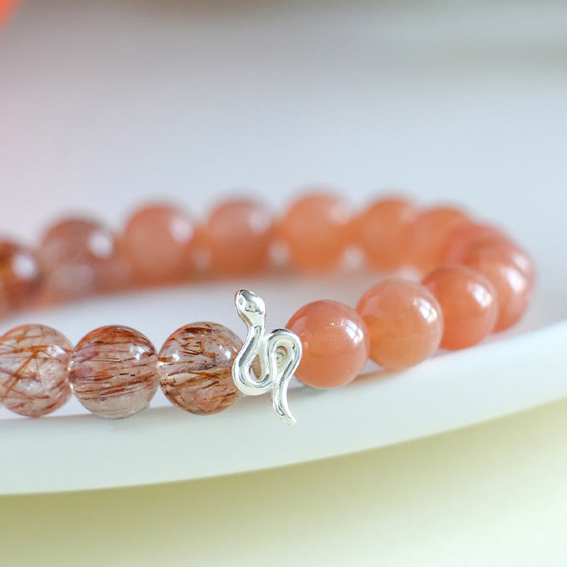 Schlangenarmband aus natürlichem Sonnenstein und Super Seven-Kristall, 8 mm