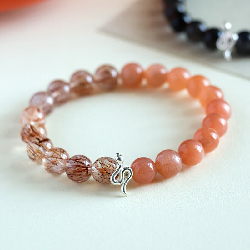 Schlangenarmband aus natürlichem Sonnenstein und Super Seven-Kristall, 8 mm