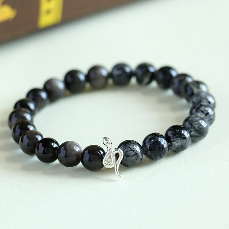 Schlangenarmband aus natürlichem Sonnenstein und Super Seven-Kristall, 8 mm