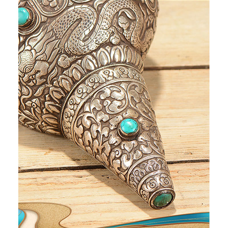 Natürliche tibetische Shankha-Muschel mit acht glückverheißenden Symbolen | Zen-Dekor