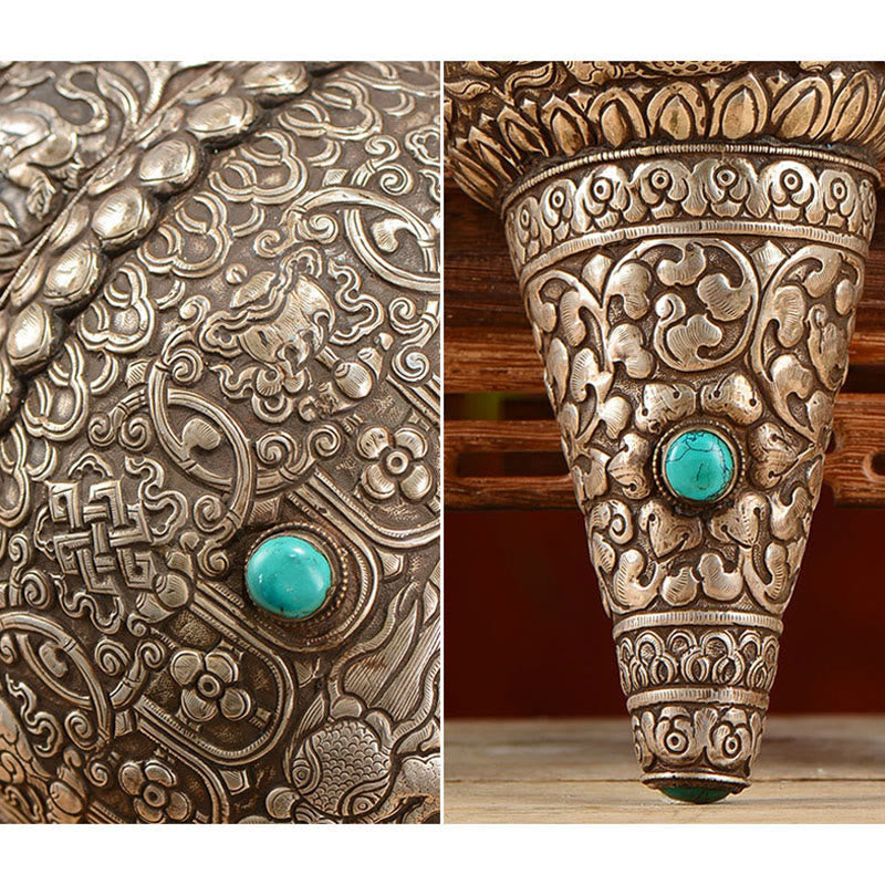 Natürliche tibetische Shankha-Muschel mit acht glückverheißenden Symbolen | Zen-Dekor