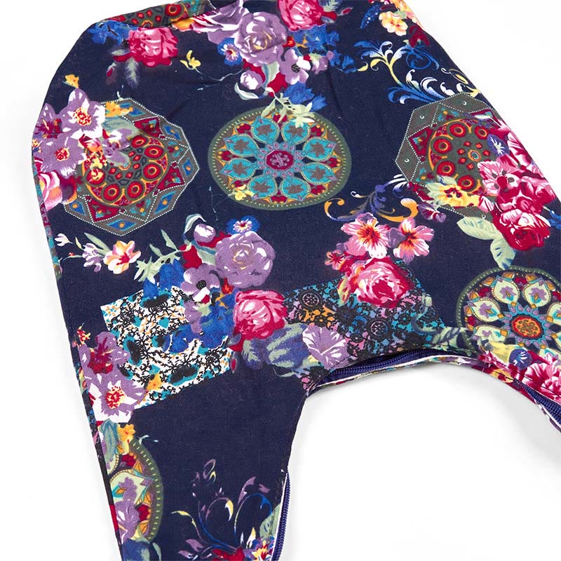 Marineblaue Umhängetasche aus Baumwolle mit Blumenmuster