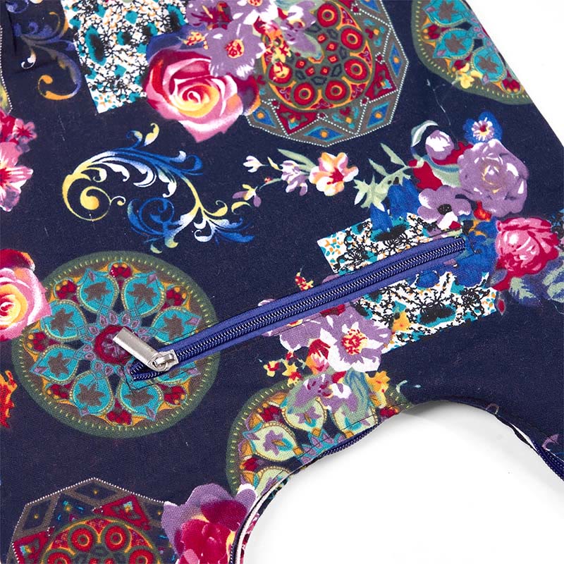 Marineblaue Umhängetasche aus Baumwolle mit Blumenmuster