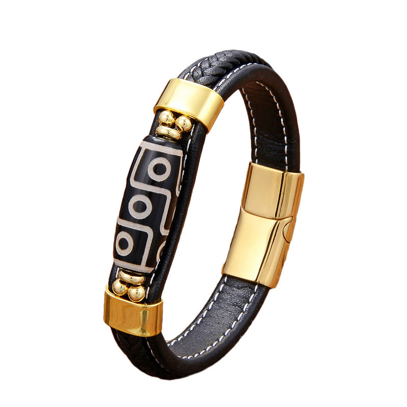 Neun-Augen-Dzi-Perlen-Achat-Armband mit verstellbarer Lederschnalle