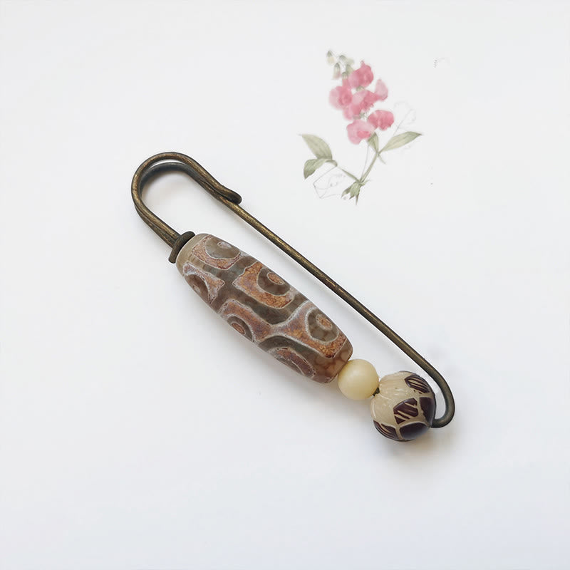 Neun-Augen-Dzi-Perle Bodhi-Samen Lotus Schutzbrosche