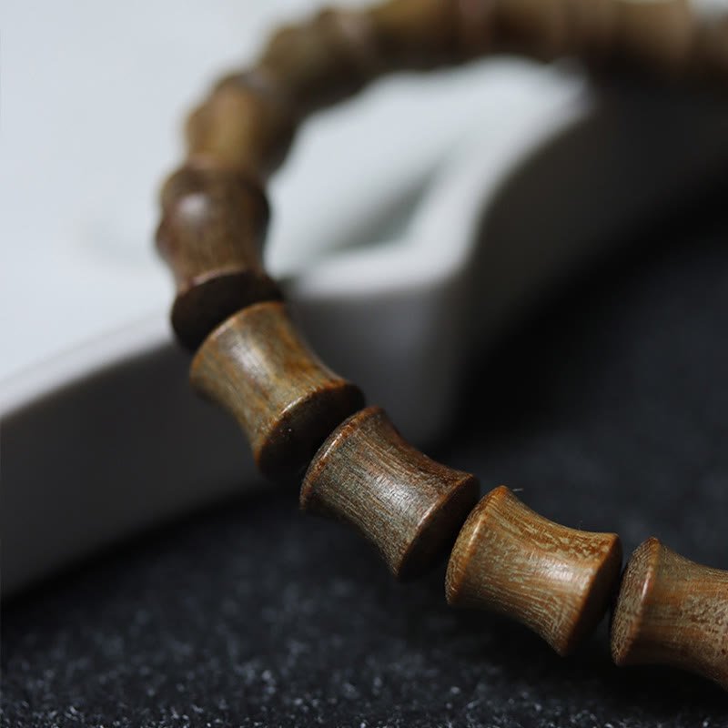 Neun-Augen-Dzi-Perle, grünes Sandelholz, spirituelles Armband, 14–16 cm