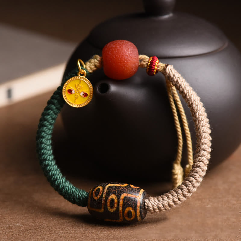 Neun-Augen-Dzi-Perlen-Reichtumsarmband | Handgefertigtes Achatseil