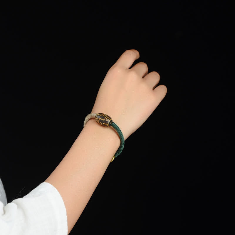 Neun-Augen-Dzi-Perlen-Reichtumsarmband | Handgefertigtes Achatseil