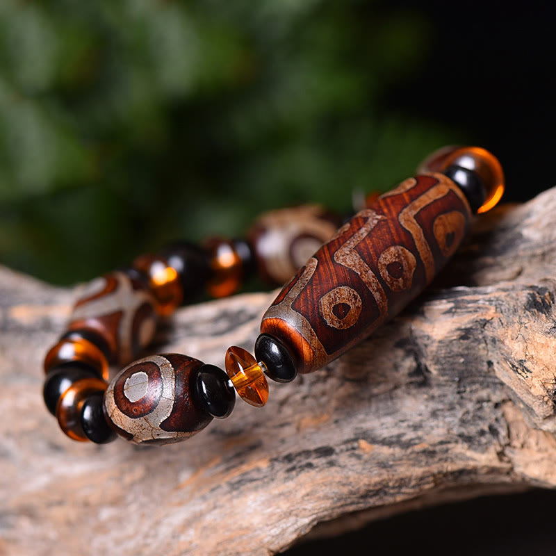 Neun-Augen-Dzi-Perlen-Reichtumsschutz-Achat-Armband