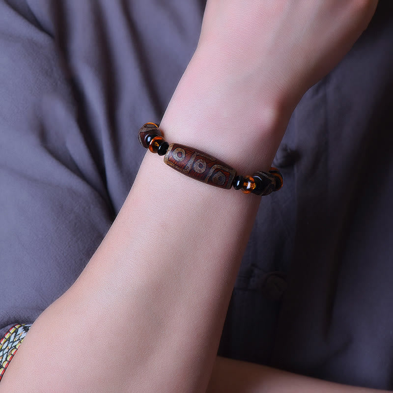 Neun-Augen-Dzi-Perlen-Reichtumsschutz-Achat-Armband