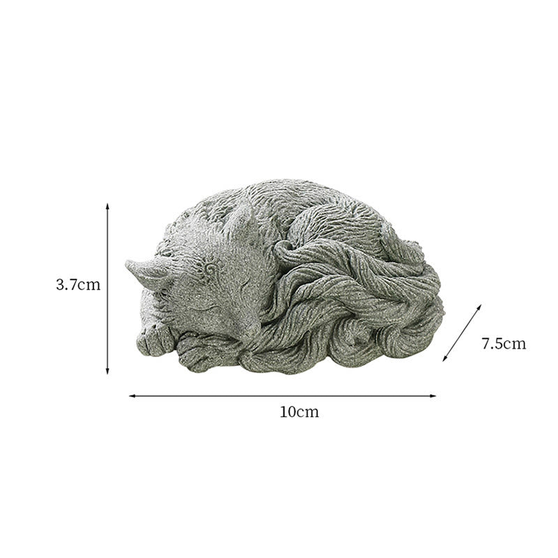 Neunschwänzige Fuchs-Sandstein-Figur für Heim-Zen-Dekoration, 10 cm