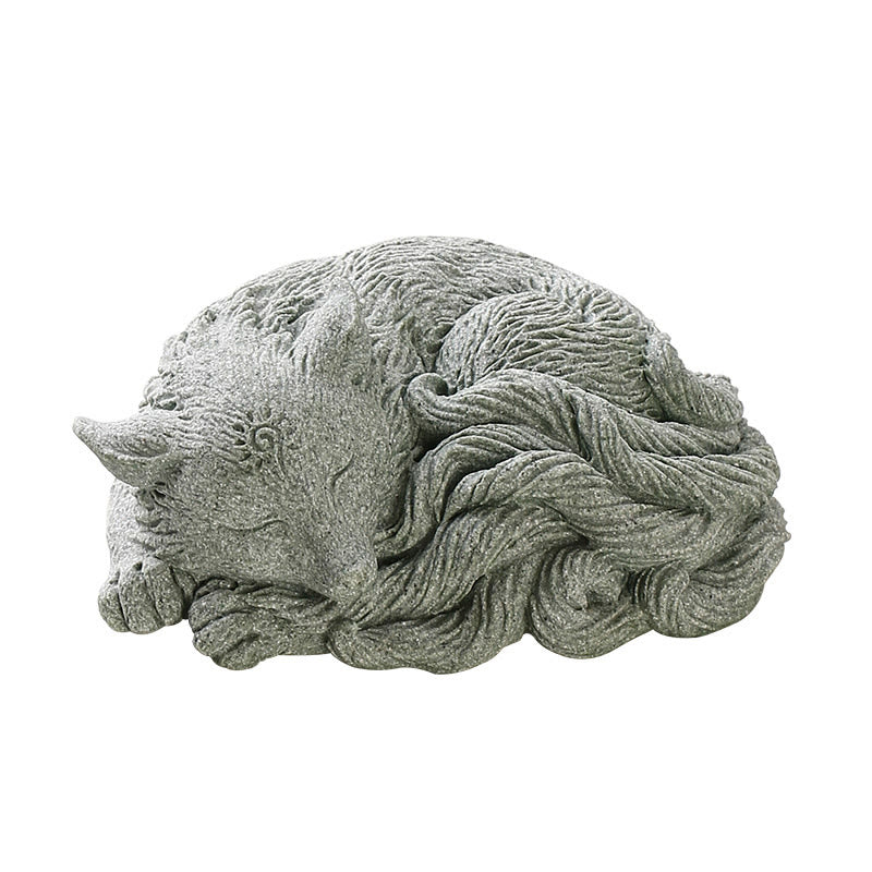 Neunschwänzige Fuchs-Sandstein-Figur für Heim-Zen-Dekoration, 10 cm