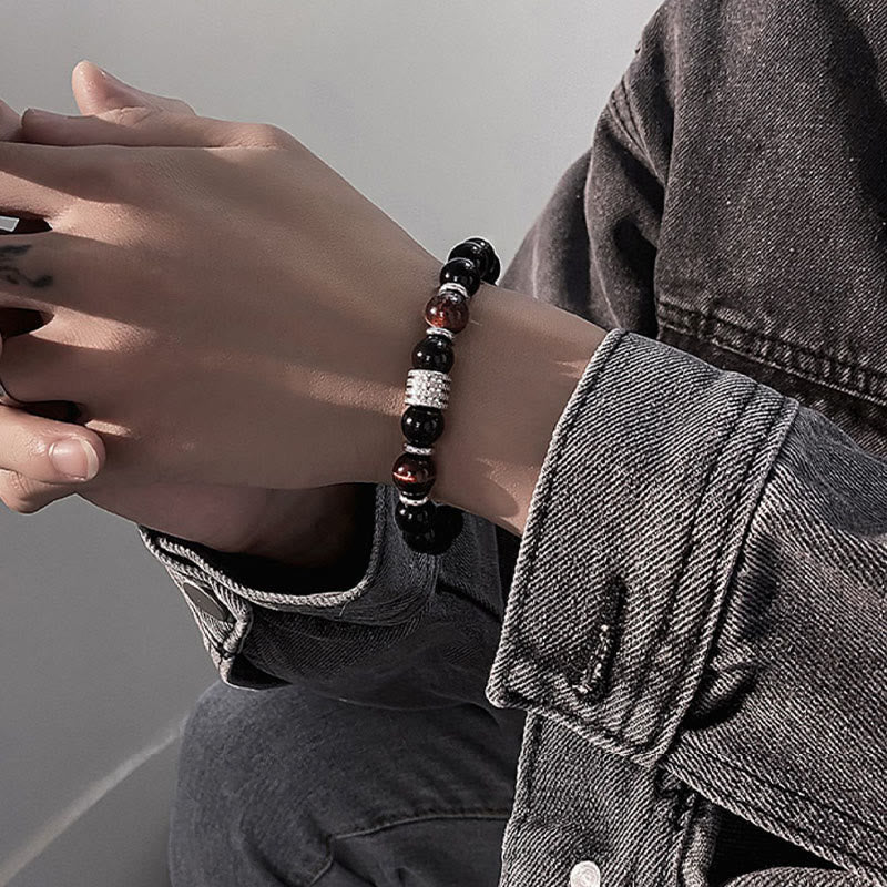 Obsidianarmband 10 mm mit Tigerauge für Stärke und Gleichgewicht