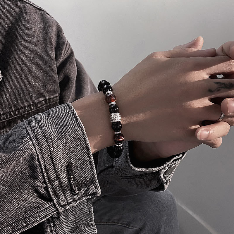 Obsidianarmband 10 mm mit Tigerauge für Stärke und Gleichgewicht