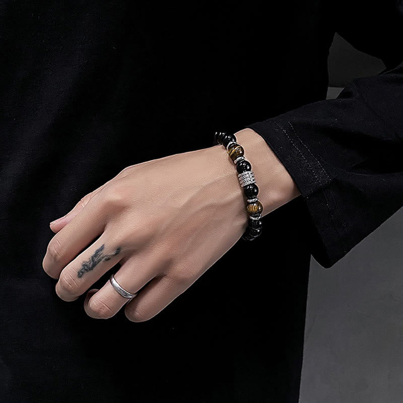 Obsidianarmband 10 mm mit Tigerauge für Stärke und Gleichgewicht
