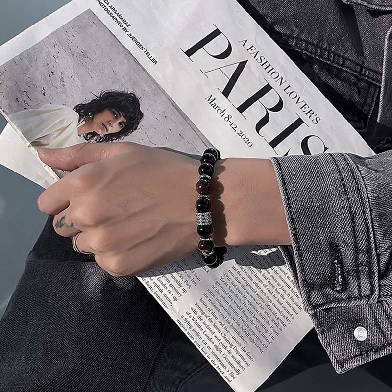 Obsidianarmband 10 mm mit Tigerauge für Stärke und Gleichgewicht