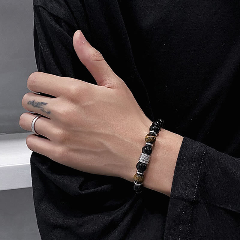 Obsidianarmband 10 mm mit Tigerauge für Stärke und Gleichgewicht