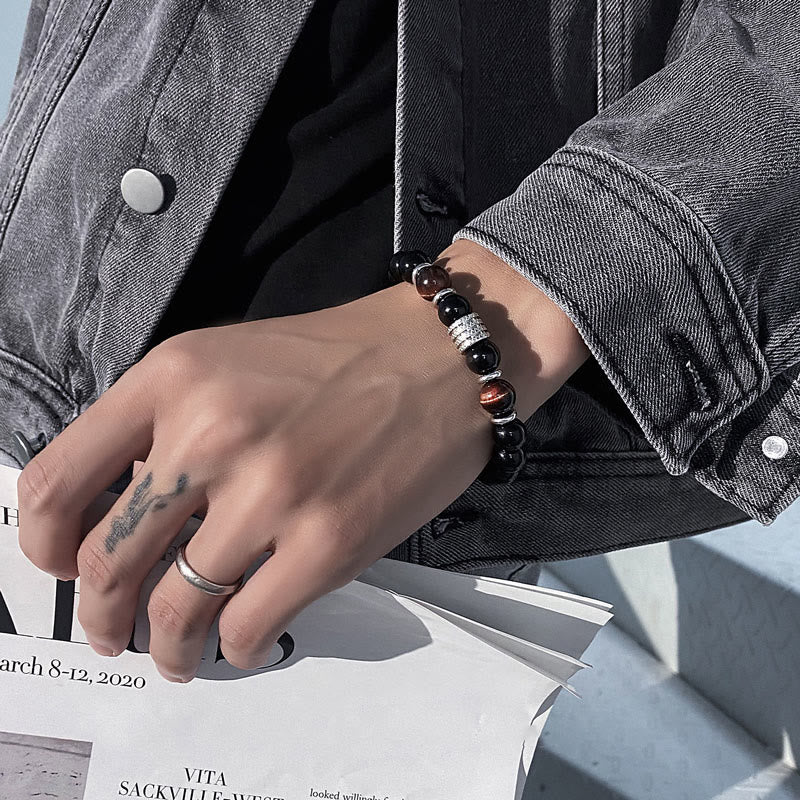 Obsidianarmband 10 mm mit Tigerauge für Stärke und Gleichgewicht