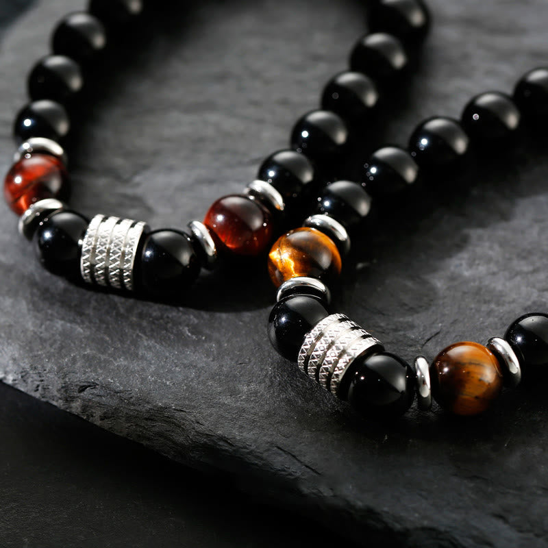Obsidianarmband 10 mm mit Tigerauge für Stärke und Gleichgewicht