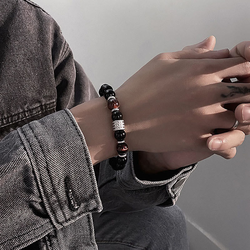 Obsidianarmband 10 mm mit Tigerauge für Stärke und Gleichgewicht