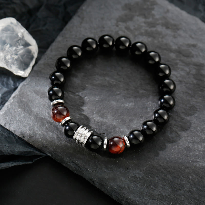 Obsidianarmband 10 mm mit Tigerauge für Stärke und Gleichgewicht