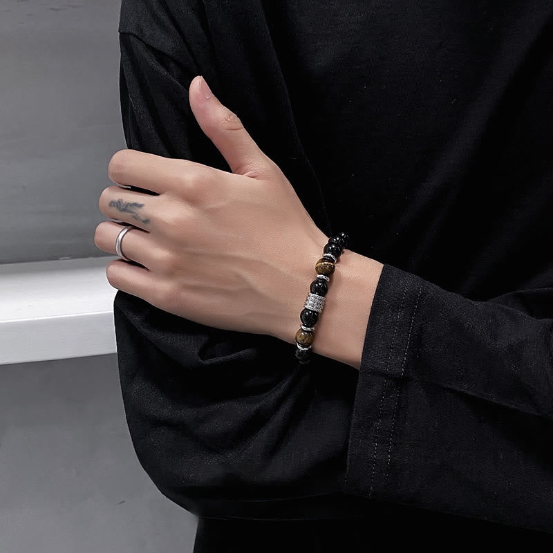 Obsidianarmband 10 mm mit Tigerauge für Stärke und Gleichgewicht