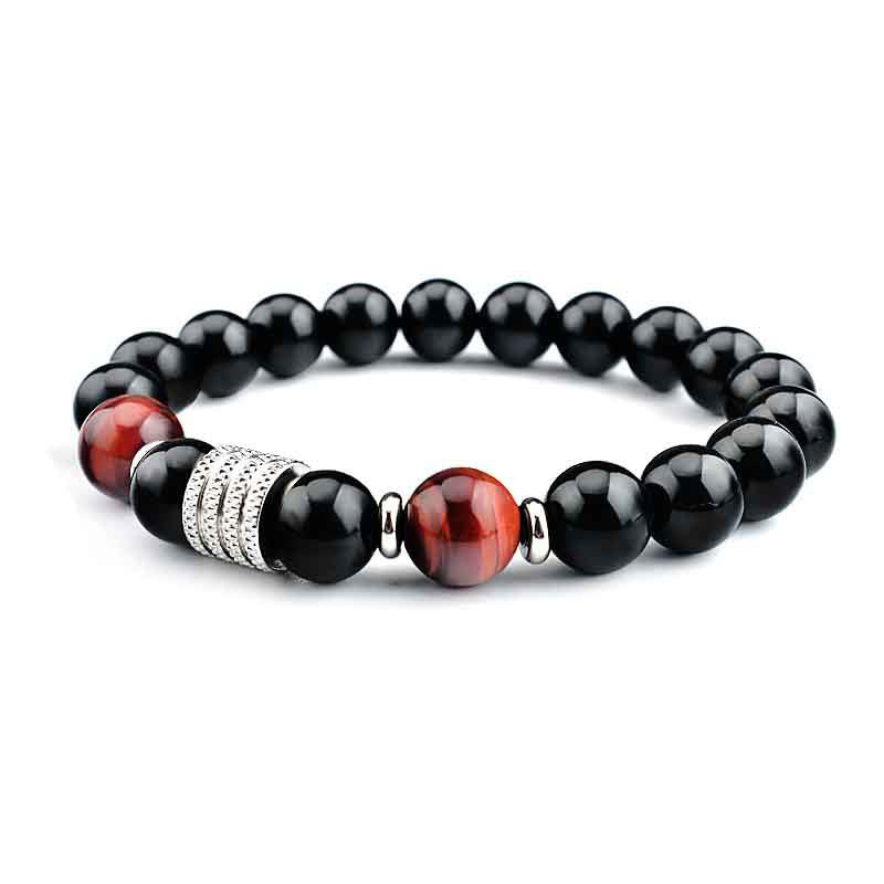 Obsidianarmband 10 mm mit Tigerauge für Stärke und Gleichgewicht
