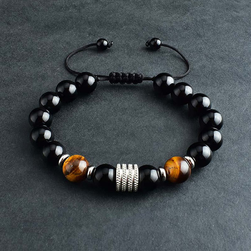 Obsidianarmband 10 mm mit Tigerauge für Stärke und Gleichgewicht