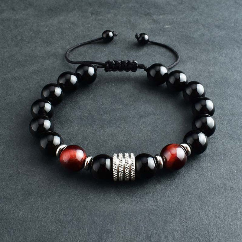 Obsidianarmband 10 mm mit Tigerauge für Stärke und Gleichgewicht