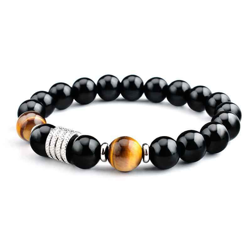 Obsidianarmband 10 mm mit Tigerauge für Stärke und Gleichgewicht