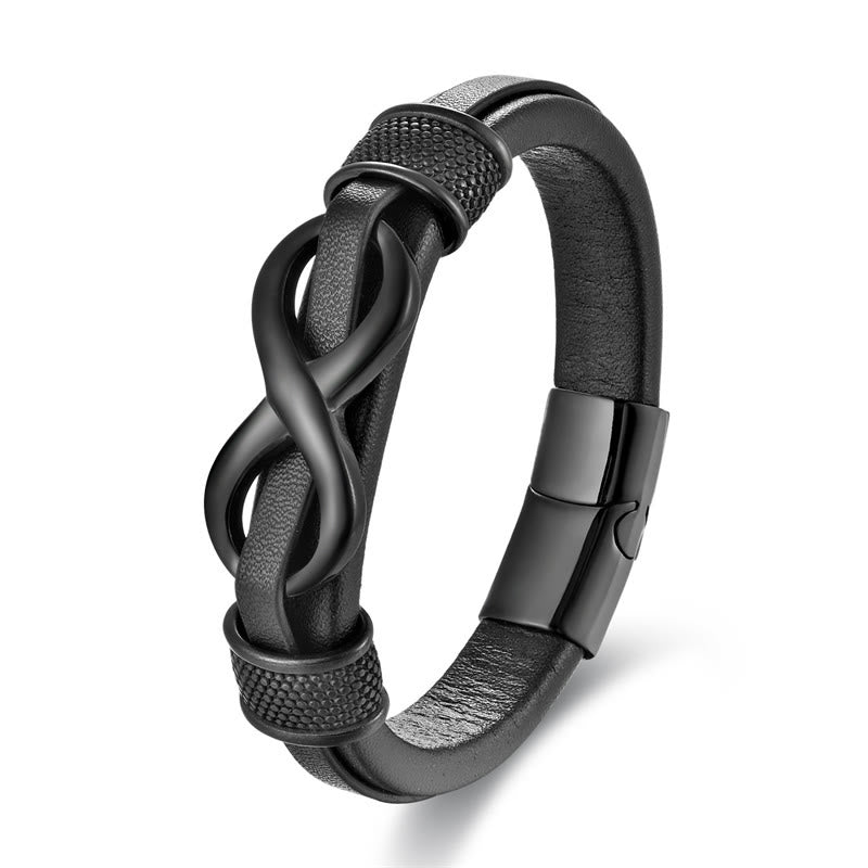 Obsidian Armband Titan Stahl Leder Schwarz Unendlichkeitsknoten