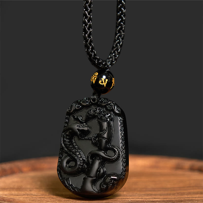 Obsidian-Halskette mit chinesischem Sternzeichen und Reinigungserfüllung