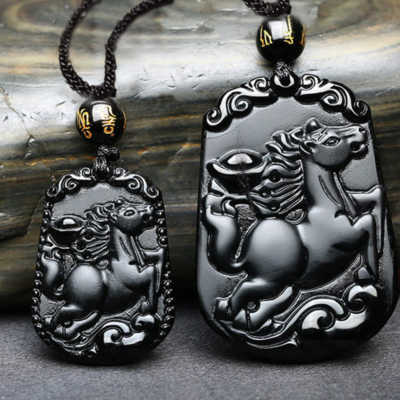 Obsidian-Halskette mit chinesischem Sternzeichen und Reinigungserfüllung